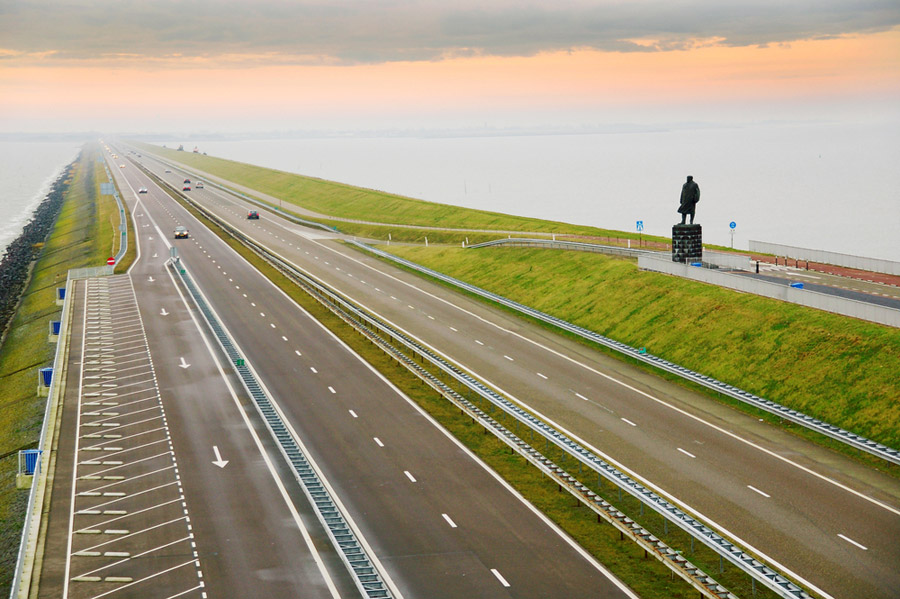 Afsluitdijk: the major causeway constructed between 1927 & 1932, spanning 20 miles that dams the North Sea from the Ijseelmeer (now fresh-water)